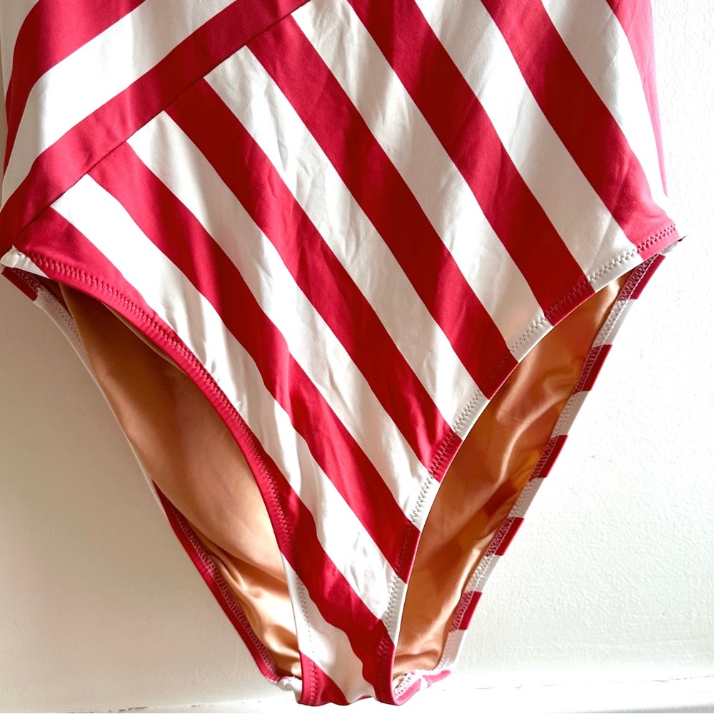 J. Crew Striped Strapless Red and White One-Piece Swimsuit Women’s Size 10 - Picture 2 of 6